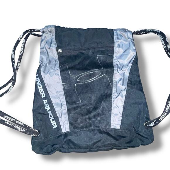 Under Armour UA Drawstring Sackpack Cinch Bag Black Gym Hike Backpack Pocket - Picture 3 of 12